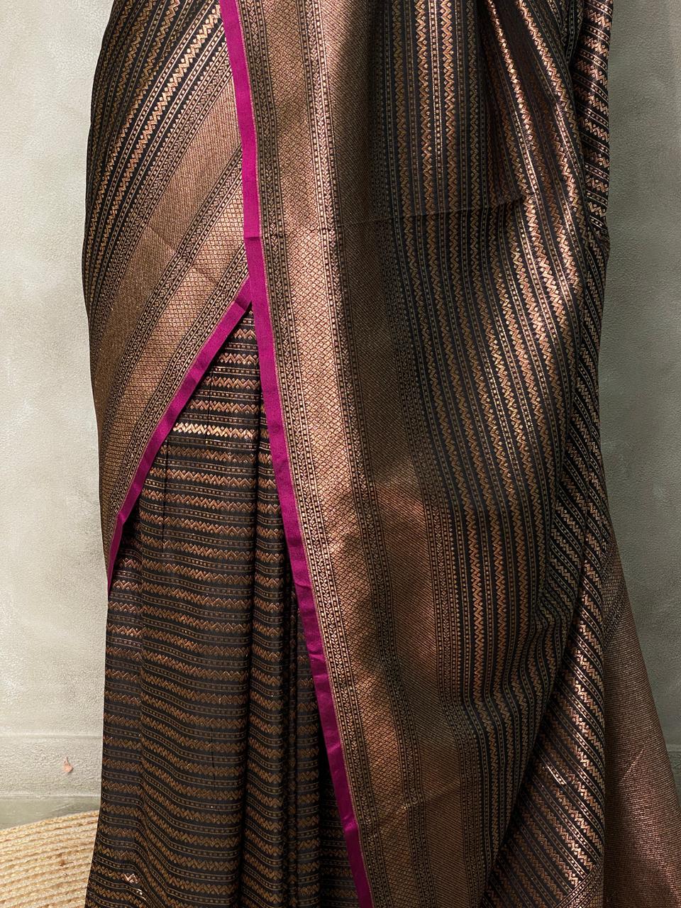 Black Semi katan Banarasi silksaree - PSB07e