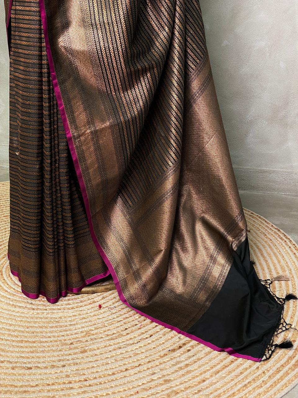 Black Semi katan Banarasi silksaree - PSB07e