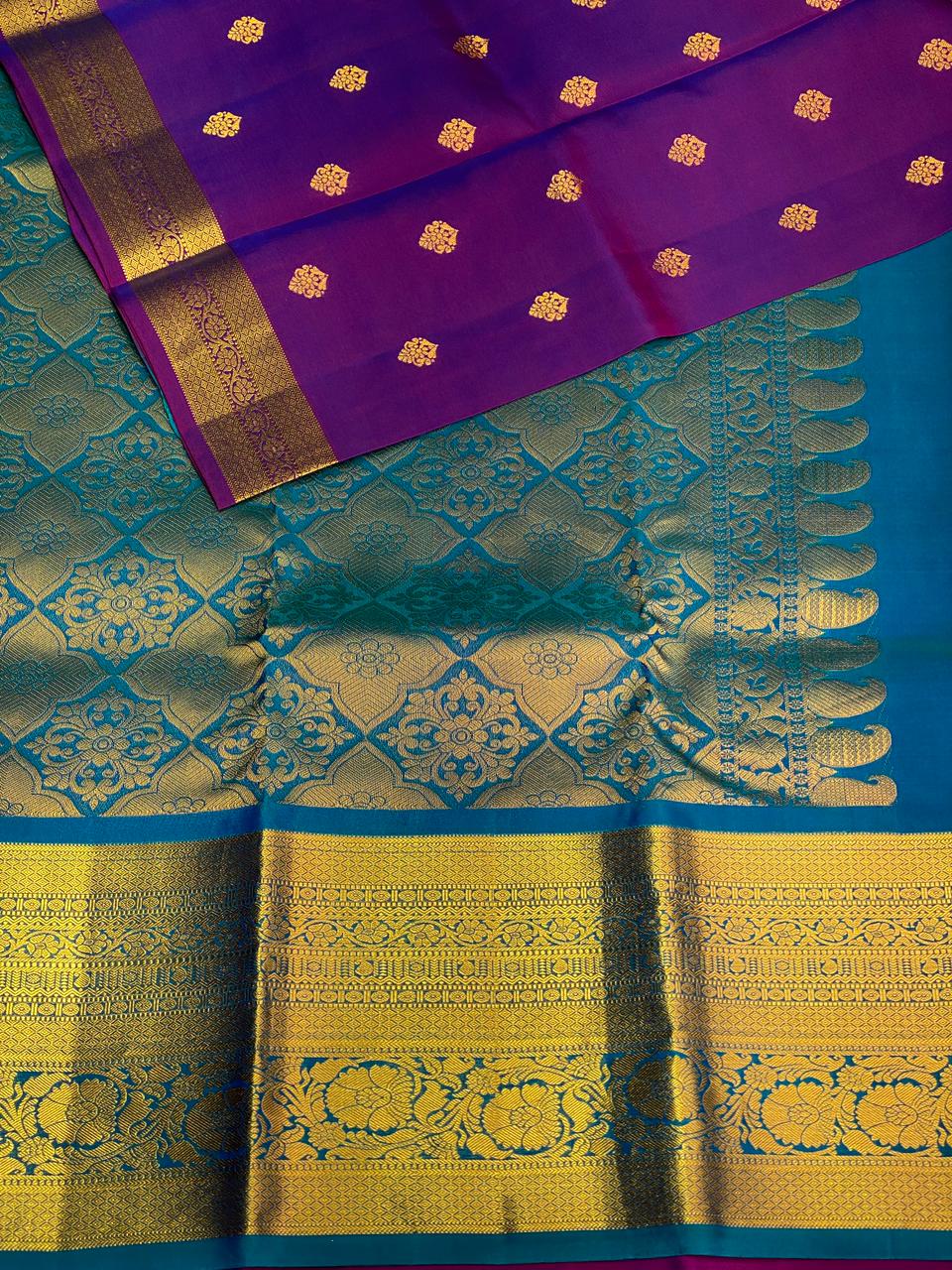Dark Purple and blue Pure Kanchipuram silk saree- PPSILK64