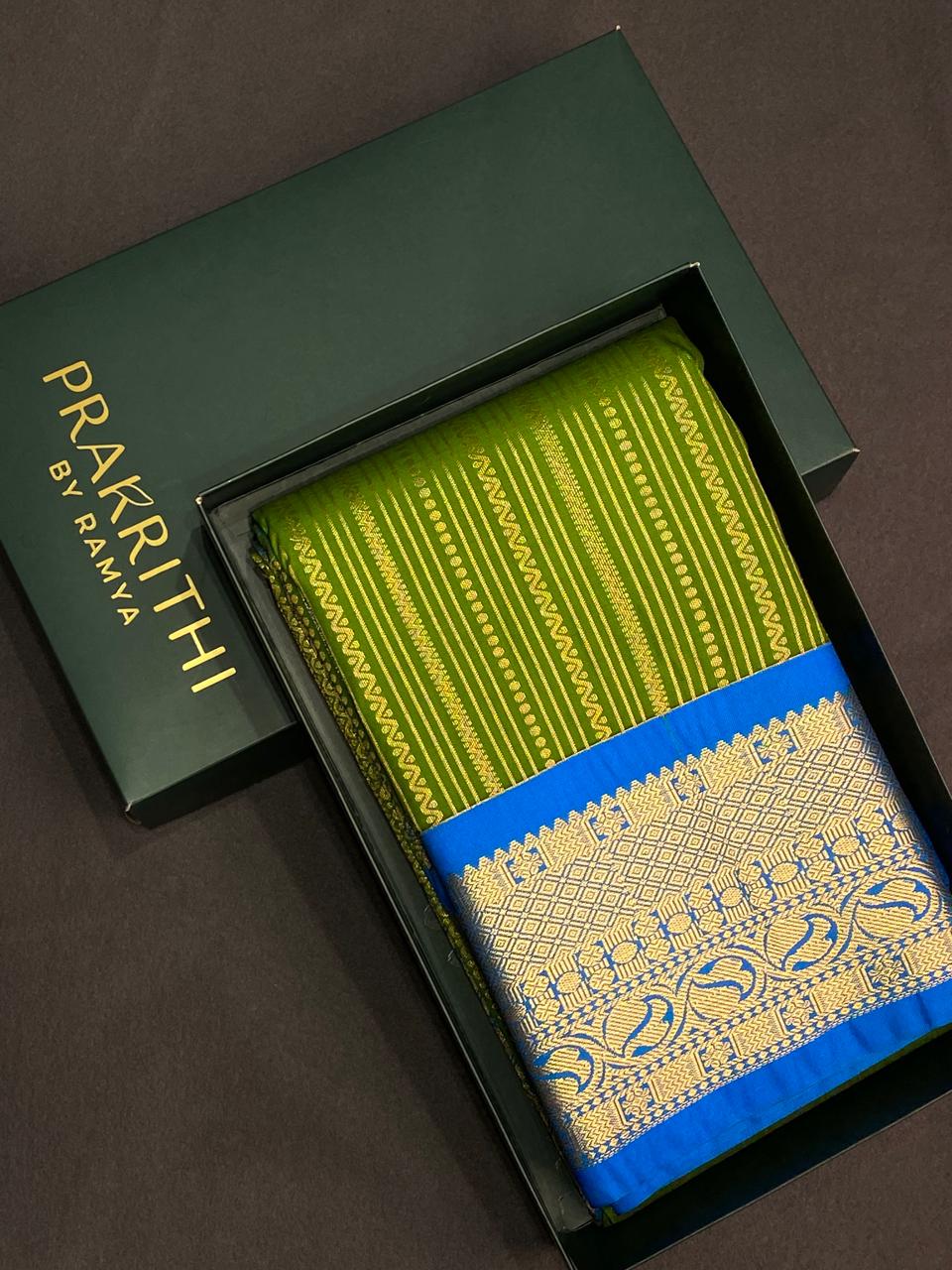 Parrot Green and blue silk saree- PSSR28