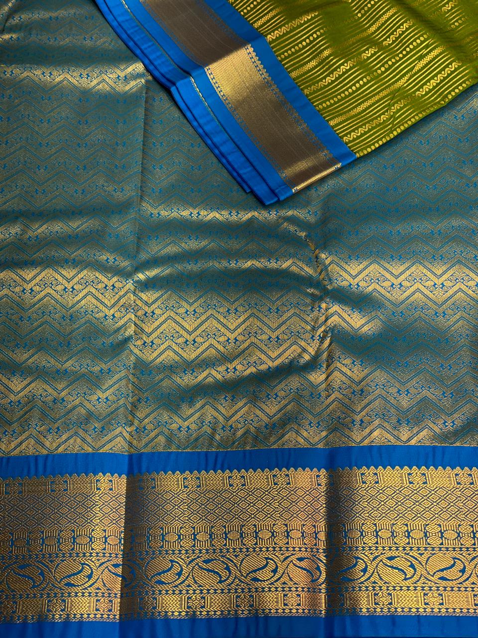 Parrot Green and blue silk saree- PSSR28