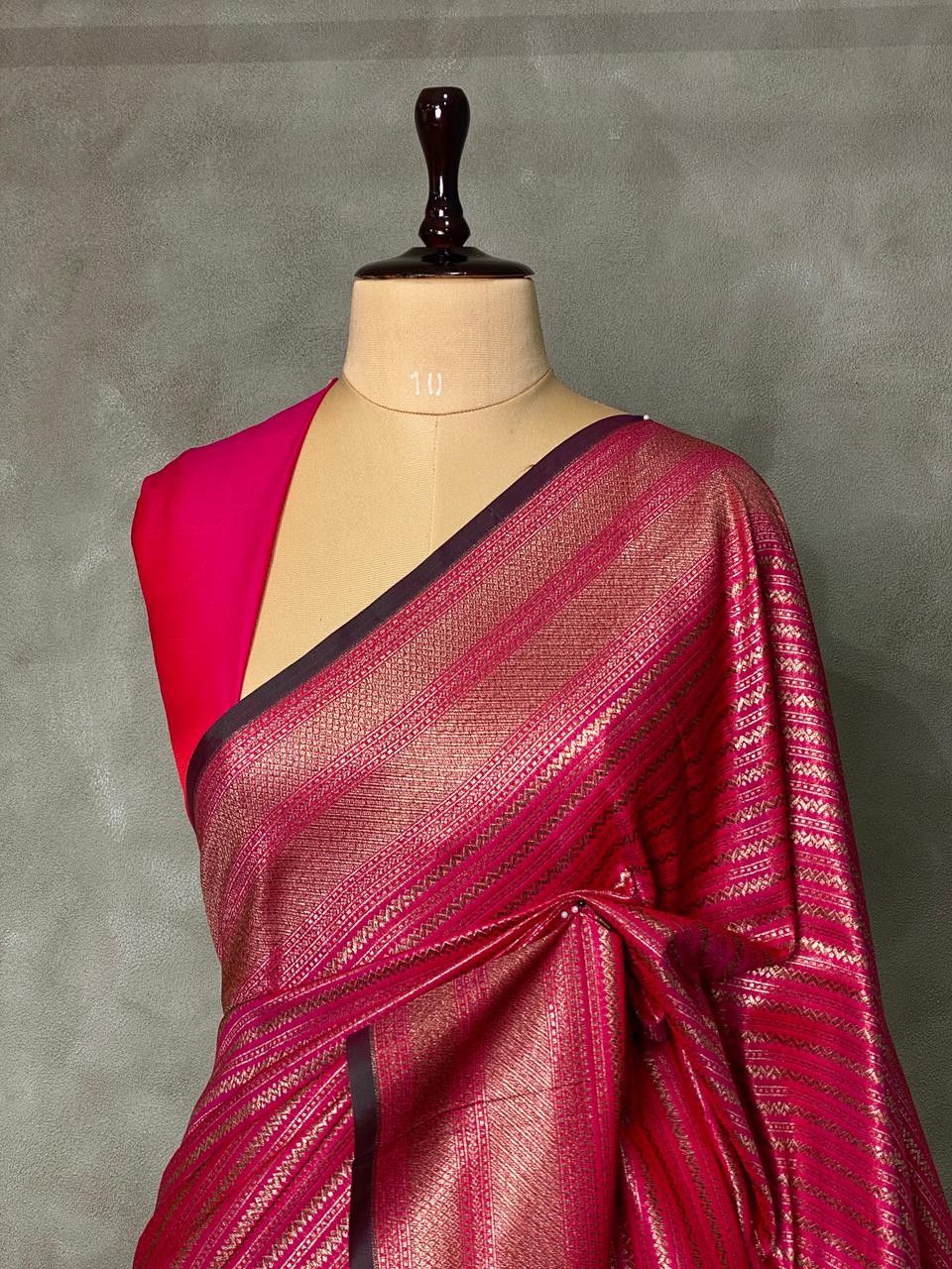 Rani pink Semi katan Banarasi silksaree - PSB07f