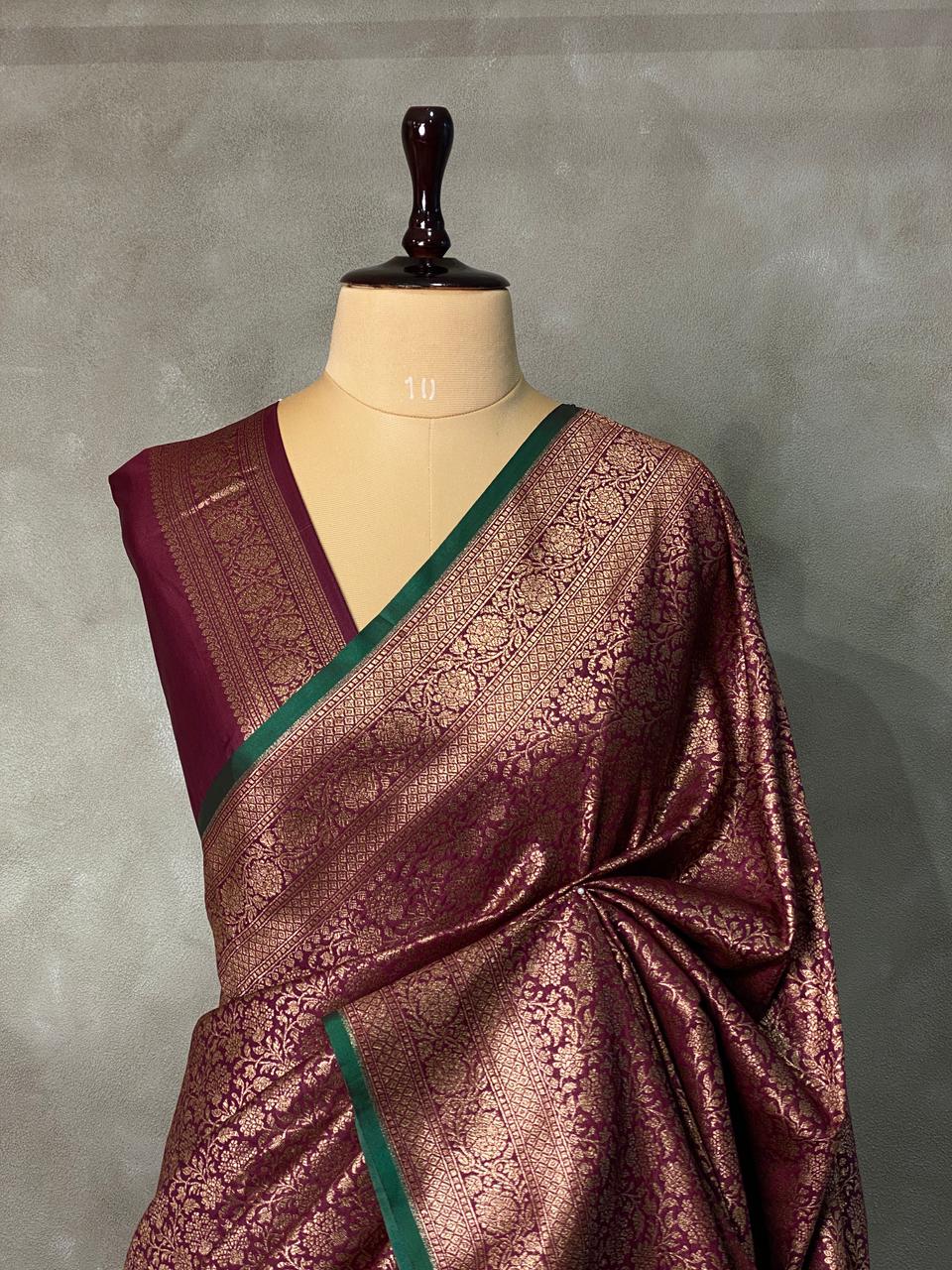 Dark maroon Semi katan Banarasi silksaree - PSB07i