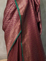 Dark maroon Semi katan Banarasi silksaree - PSB07i