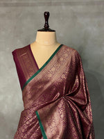 Dark maroon Semi katan Banarasi silksaree - PSB07i