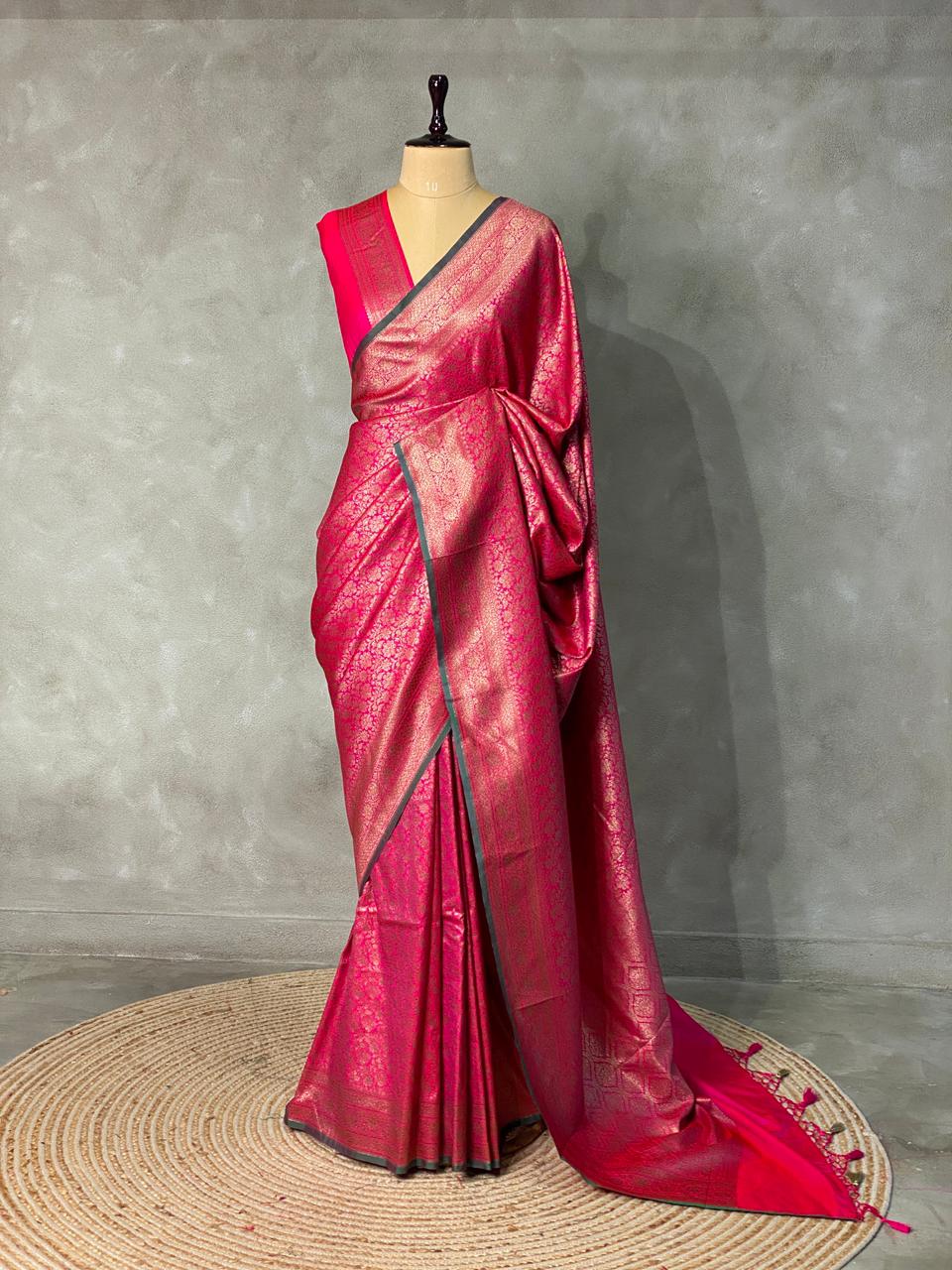 Rani pink Semi katan Banarasi silk saree - PSB07j