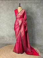 Rani pink Semi katan Banarasi silk saree - PSB07j