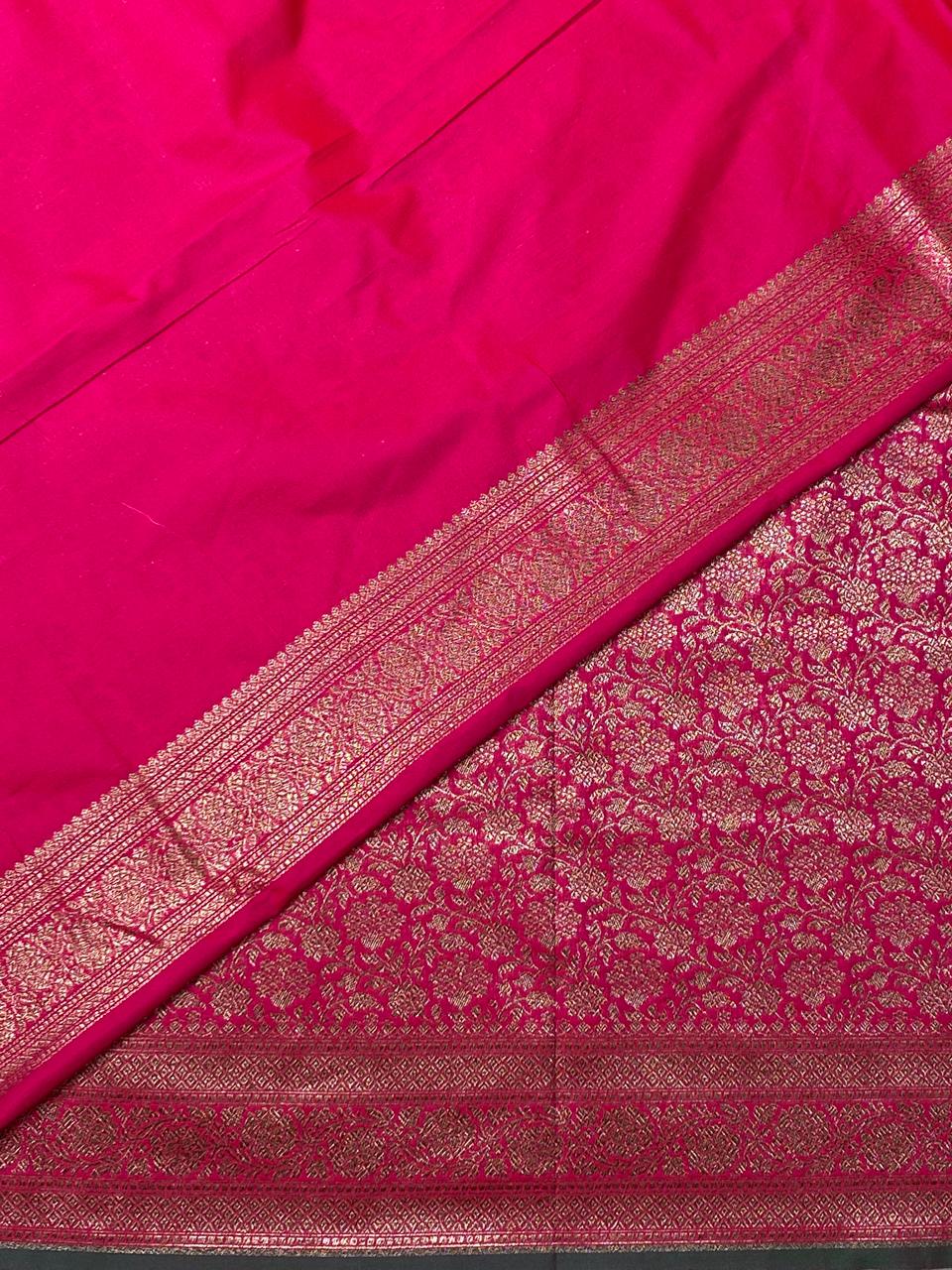 Rani pink Semi katan Banarasi silk saree - PSB07j