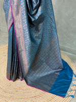 Peacock Blue Semi katan Banarasi silk saree - PSB07k