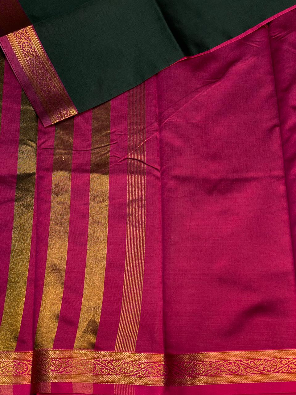 Dark Green and Magenta soft silk saree - PSSA3