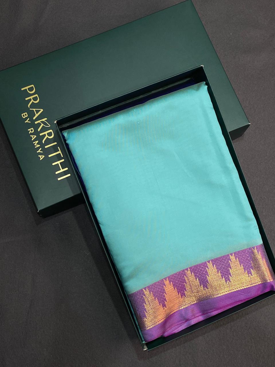Turquoise Blue and Magenta soft silk saree - PSSA4