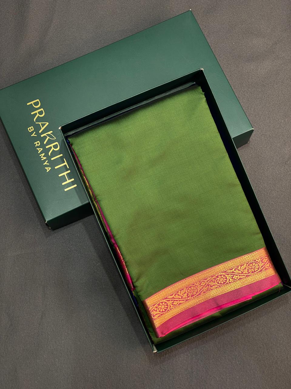 Olive Green and Magenta soft silk saree - PSSA6