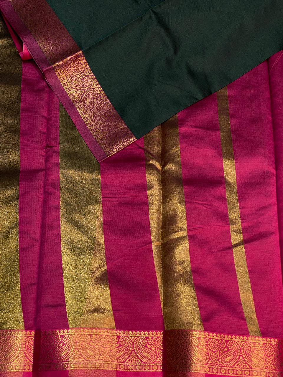 Bottle Green and Magenta soft silk saree - PSSA8