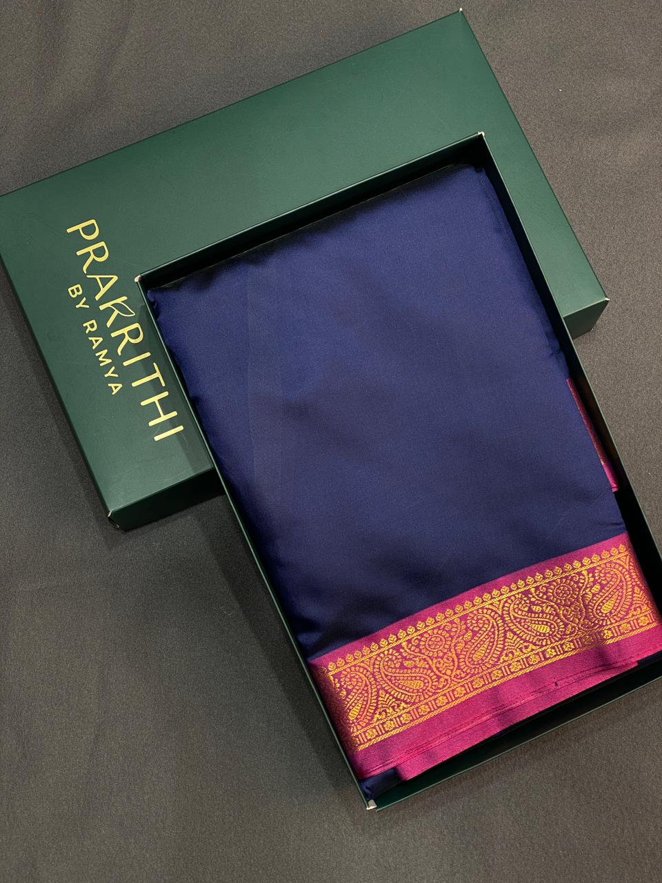 navy Blue and Magenta soft silk saree - PSSA11