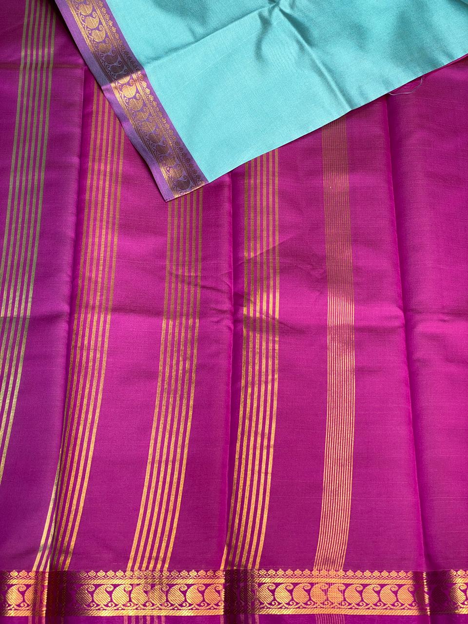 Blue and Magenta soft silk saree - PSSA13