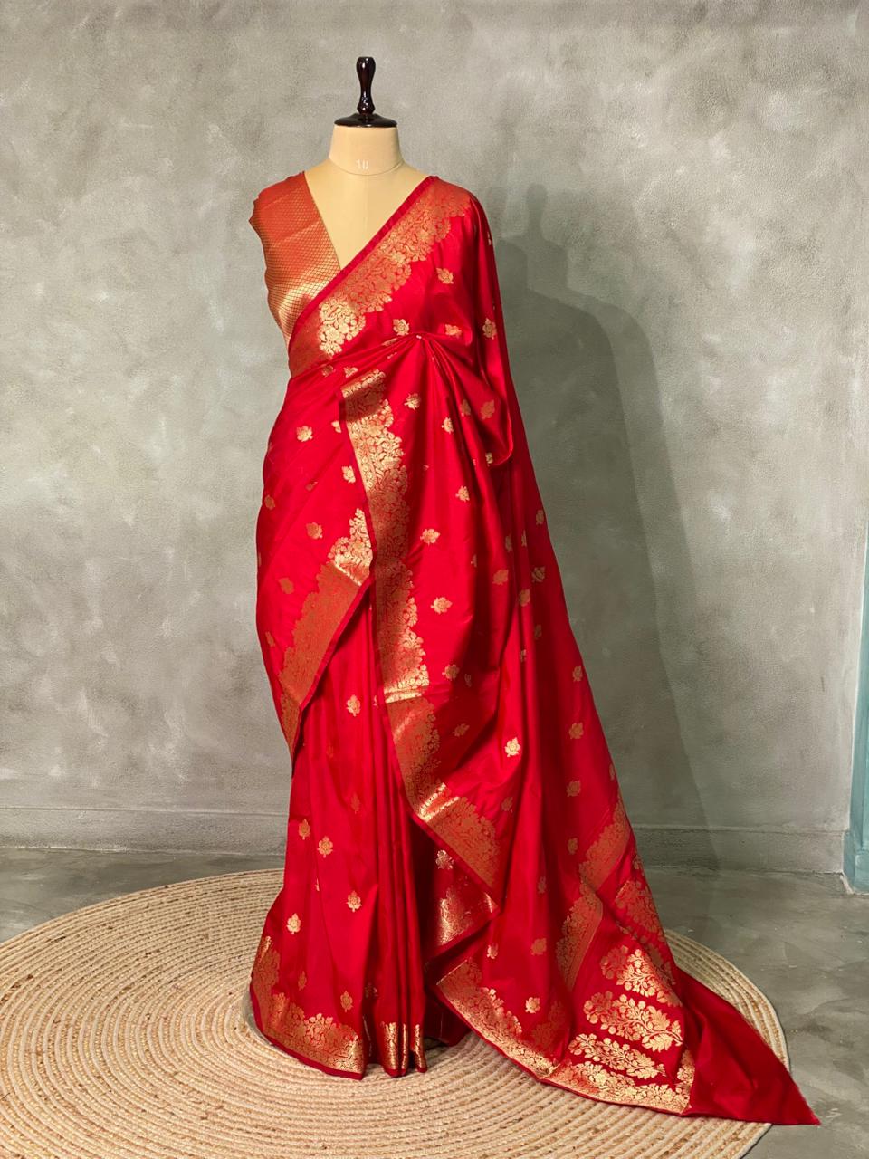 Red Banarasi silk saree - PBSFA