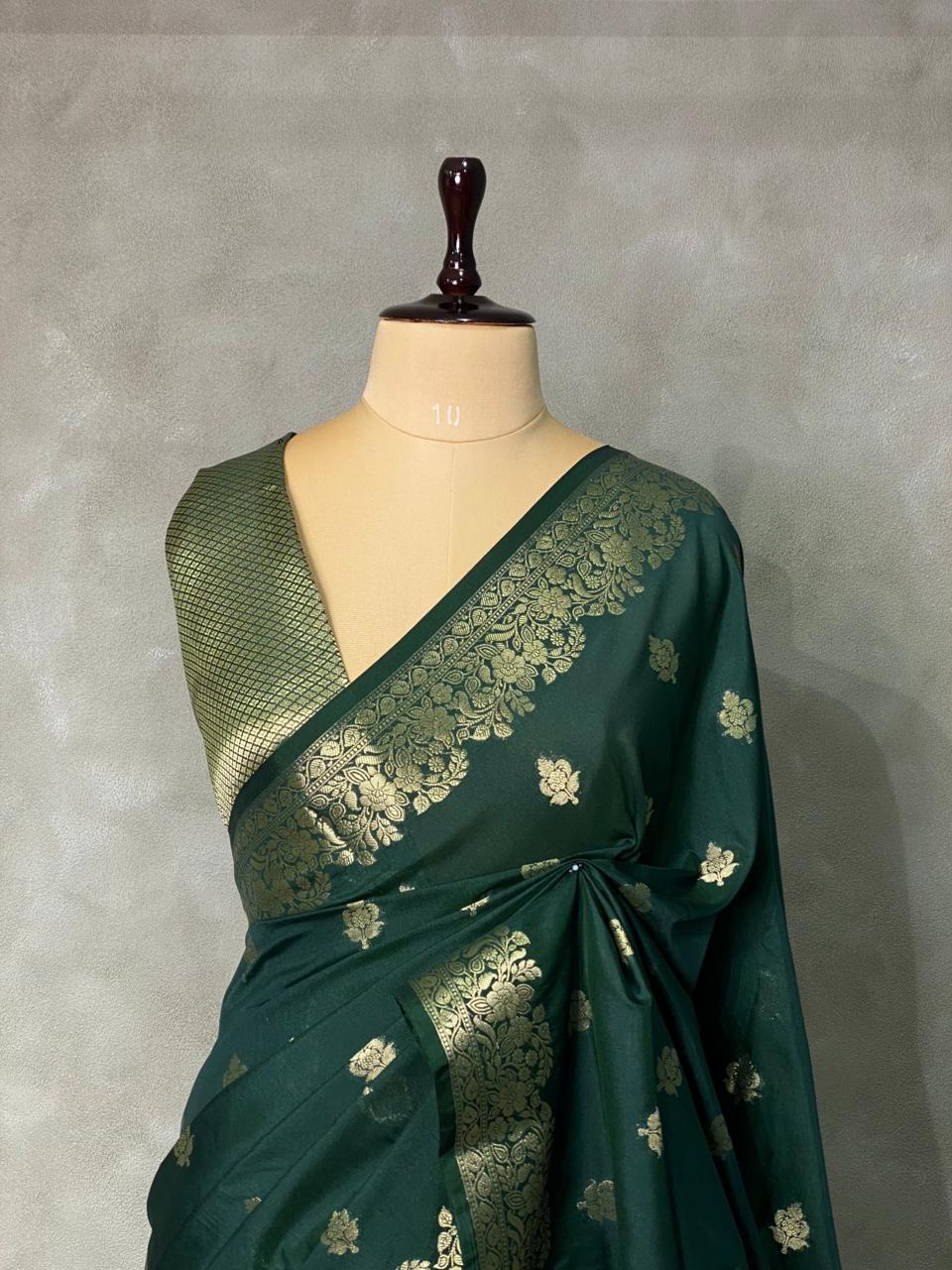 Dark Green Banarasi silk saree - PBSFC
