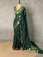 Dark Green Banarasi silk saree - PBSFC