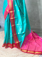 Turquoise blue and magenta Chanderi saree- PCS06T