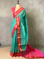 Turquoise blue and magenta Chanderi saree- PCS06T