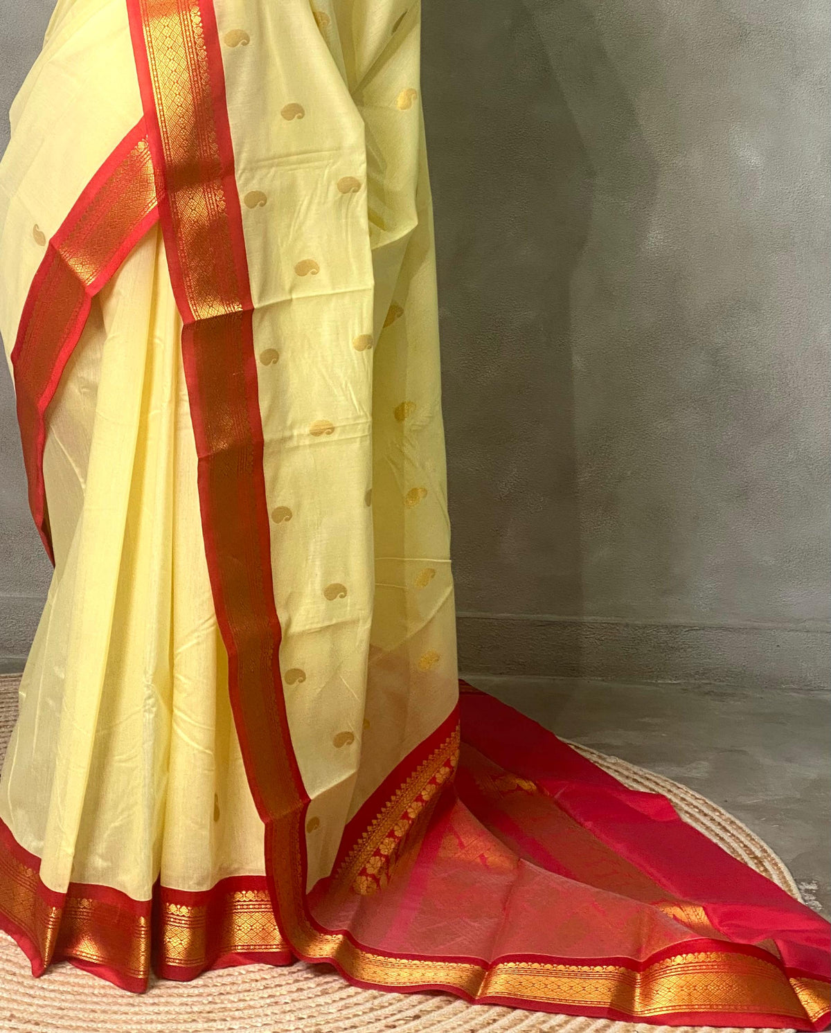 Sandal and red Chanderi saree- PCS06S