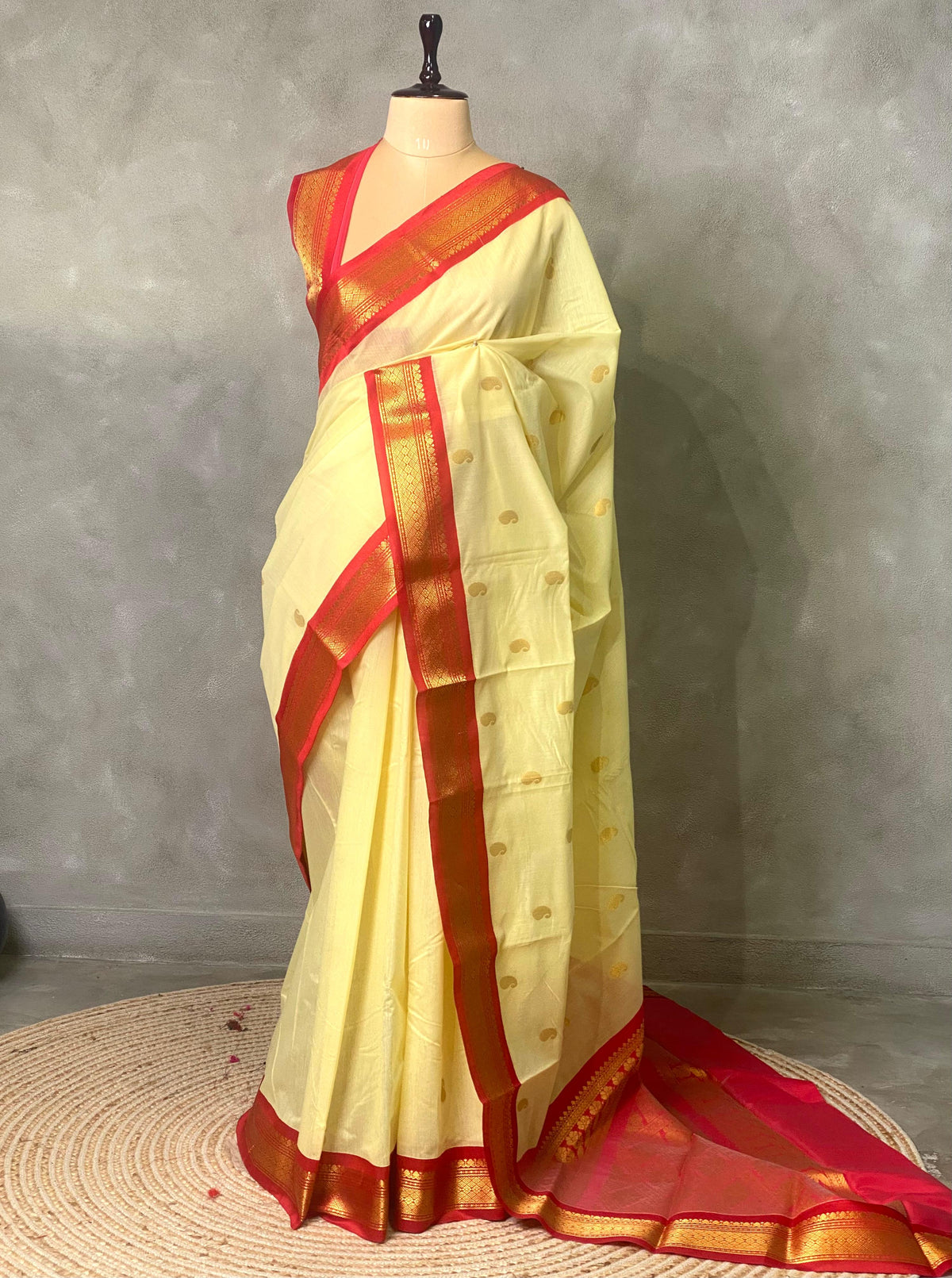 Sandal and red Chanderi saree- PCS06S