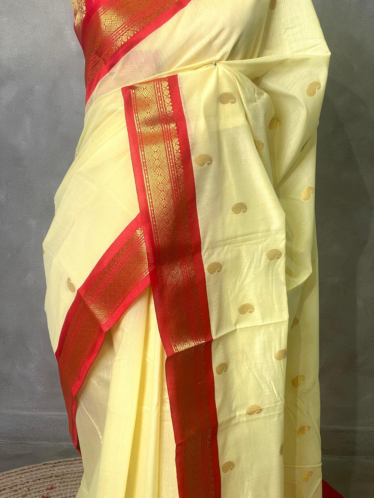 Sandal and red Chanderi saree- PCS06S