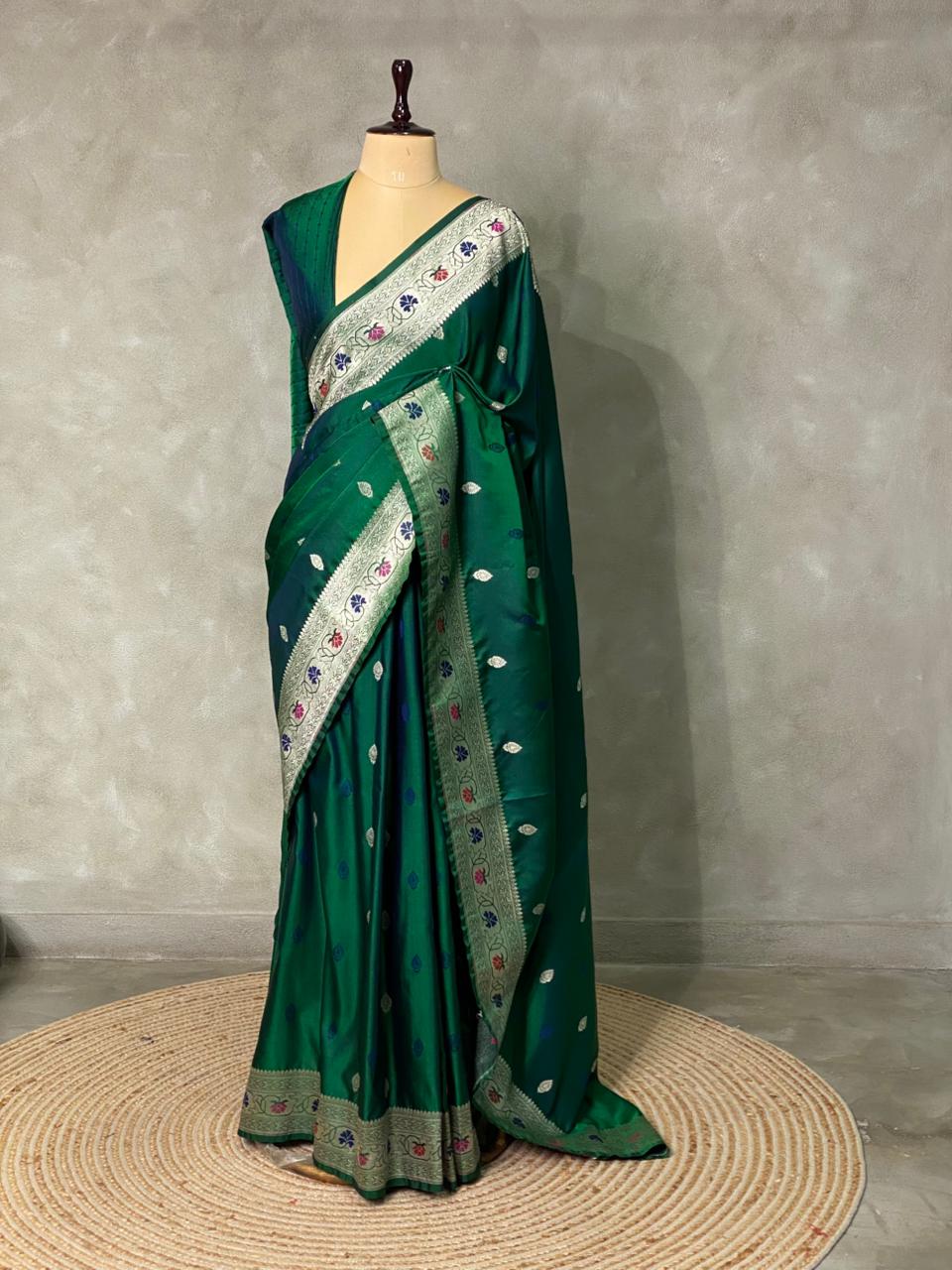 Bottle green pure zatin Banarasi saree- PBSZ2