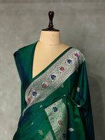 Bottle green pure zatin Banarasi saree- PBSZ2
