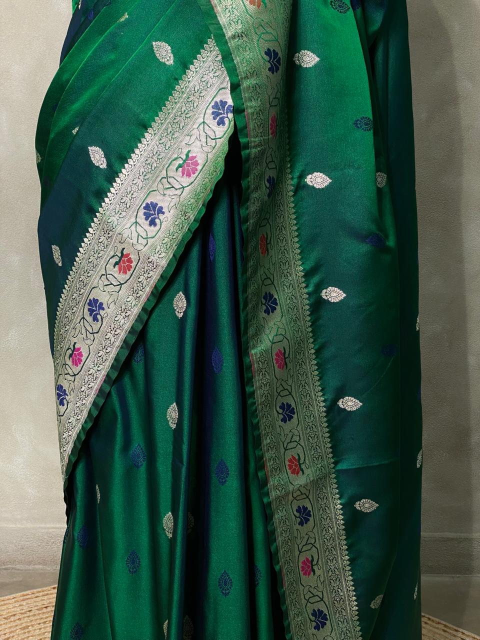 Bottle green pure zatin Banarasi saree- PBSZ2