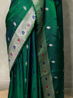 Bottle green pure zatin Banarasi saree- PBSZ2