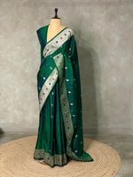 Bottle green pure zatin Banarasi saree- PBSZ2
