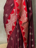 Maroon and red pure zatin Banarasi saree- PBSZ1