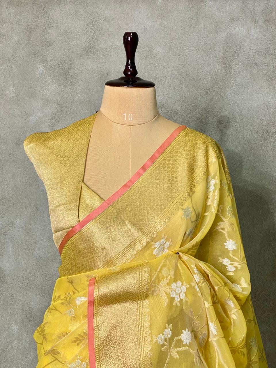 Yellow Banarasi saree- PBS3