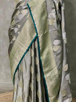 Grey and Green pure zatin Banarasi saree- PBSZ3