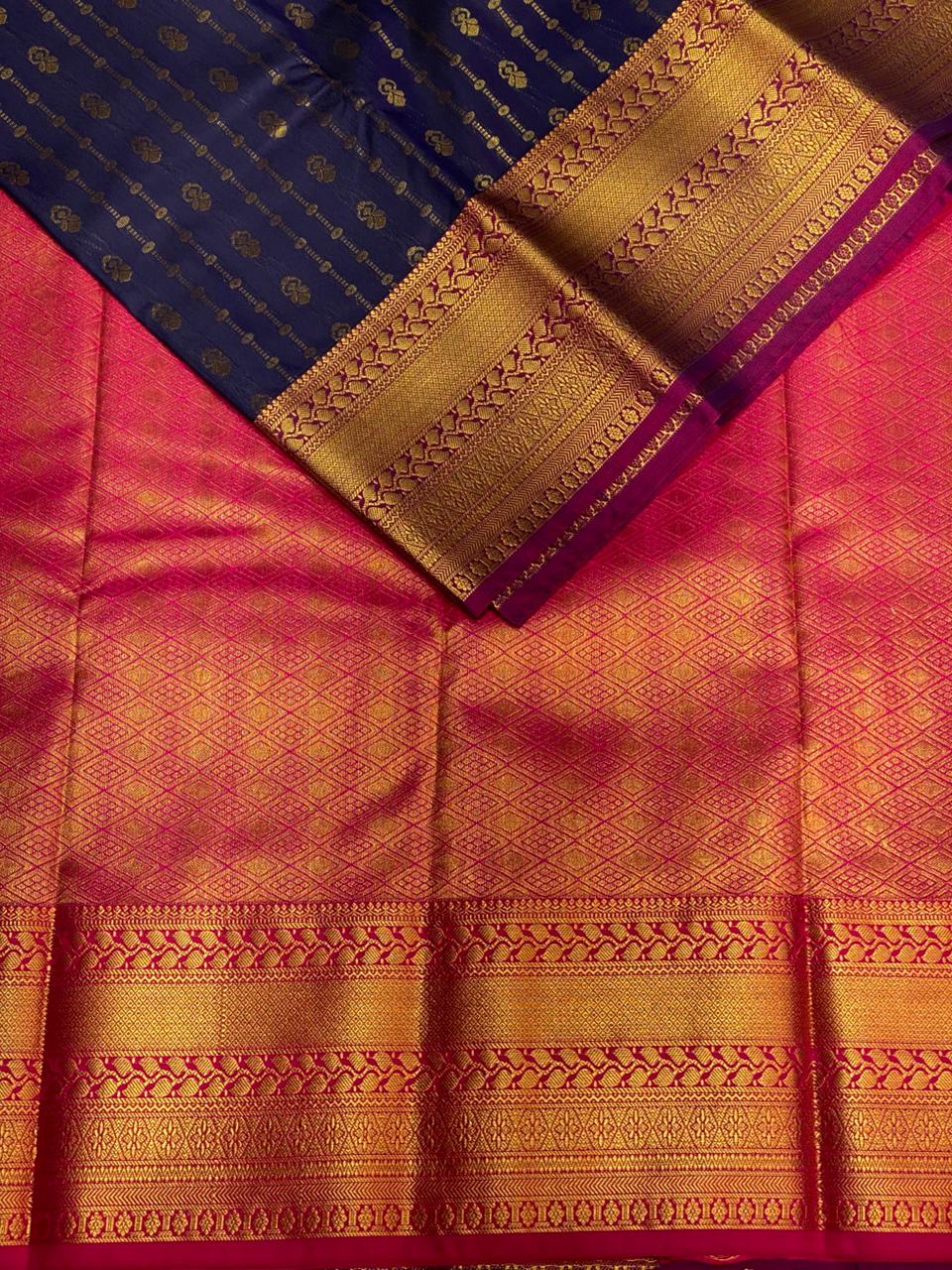 navy blue and magenta silk saree- PSSR29
