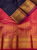 navy blue and magenta silk saree- PSSR29