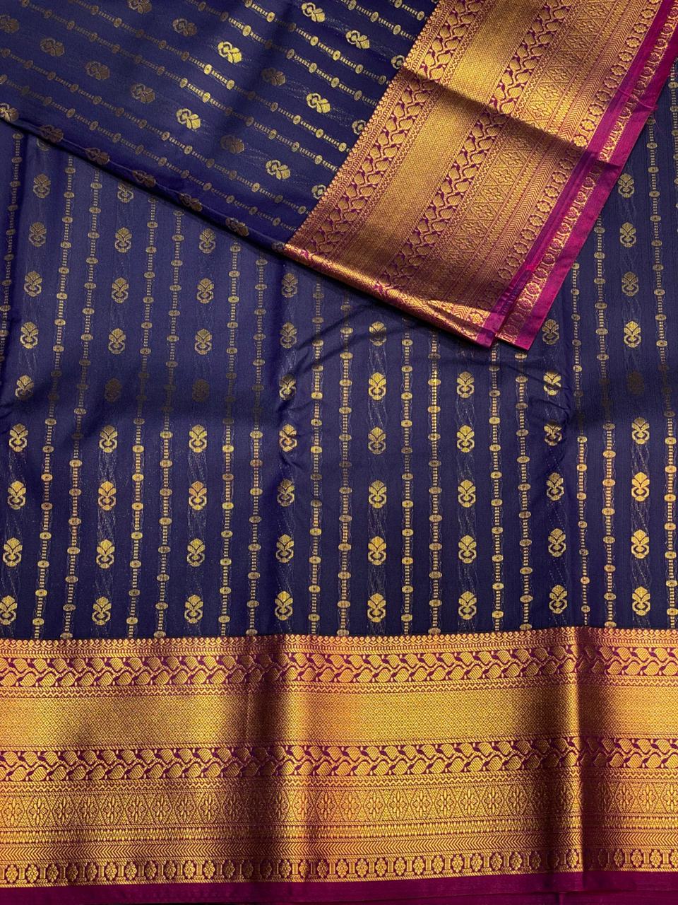 navy blue and magenta silk saree- PSSR29