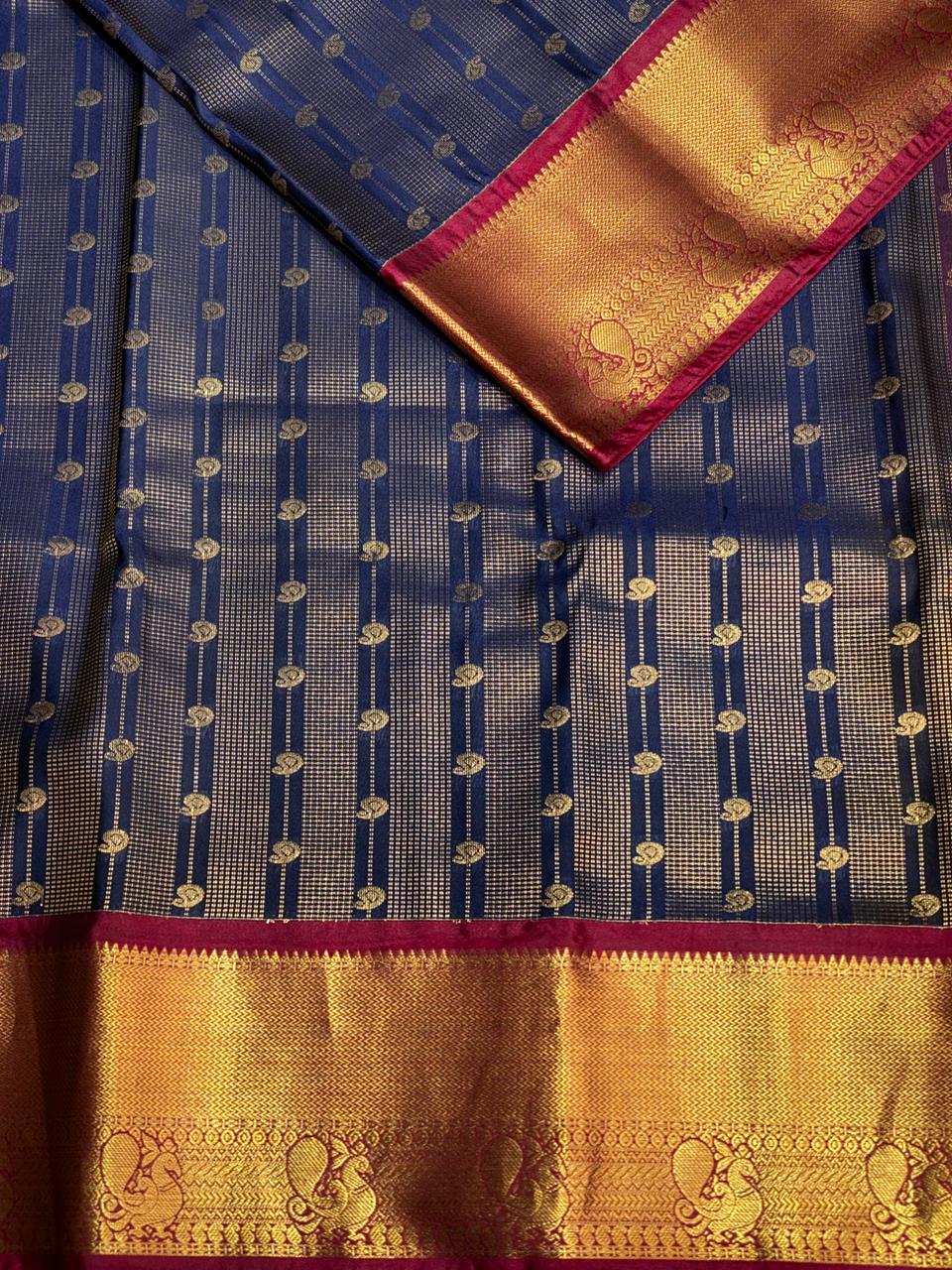 Navy blue and magenta silk saree- PSSR30
