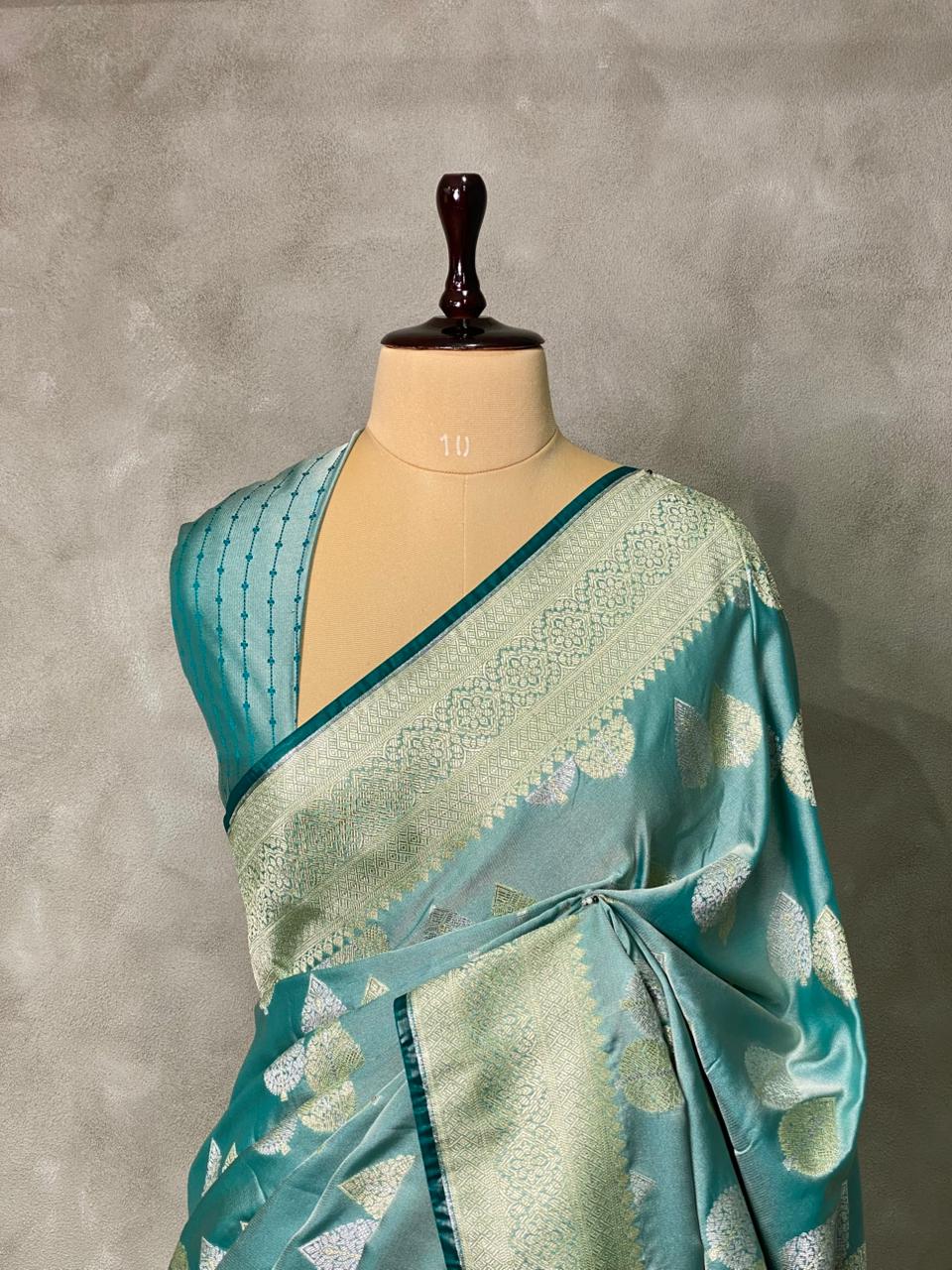 Pastal Blue pure zatin Banarasi saree- PBSZ4