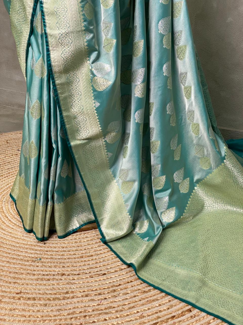 Pastal Blue pure zatin Banarasi saree- PBSZ4