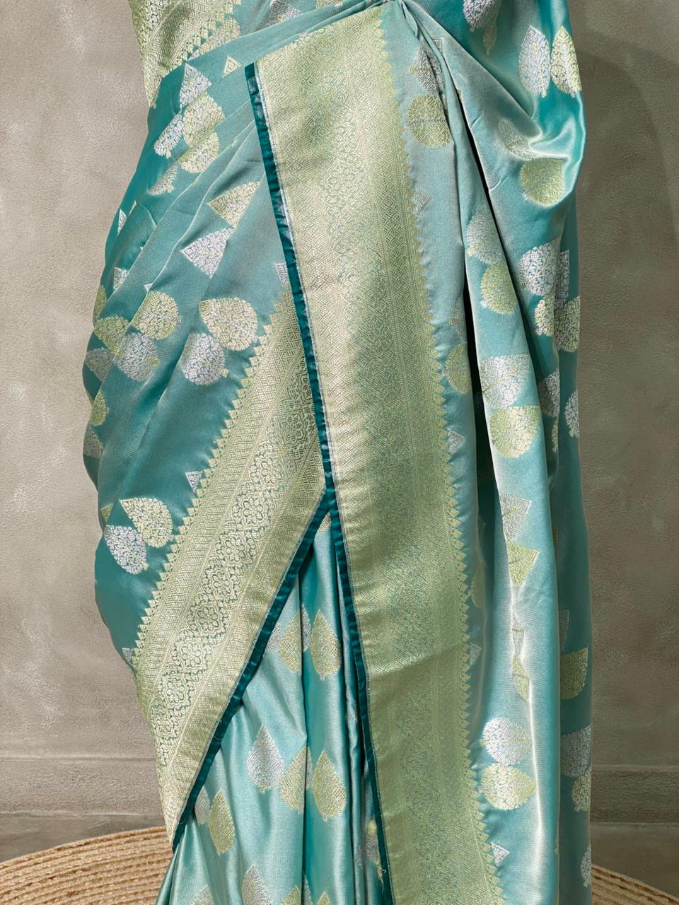 Pastal Blue pure zatin Banarasi saree- PBSZ4