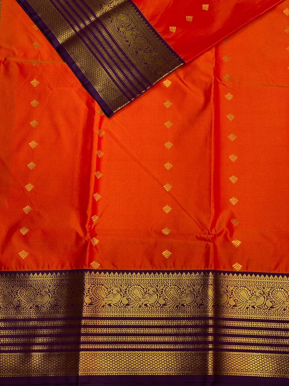 Rust orange and violet silk saree- PSSR35