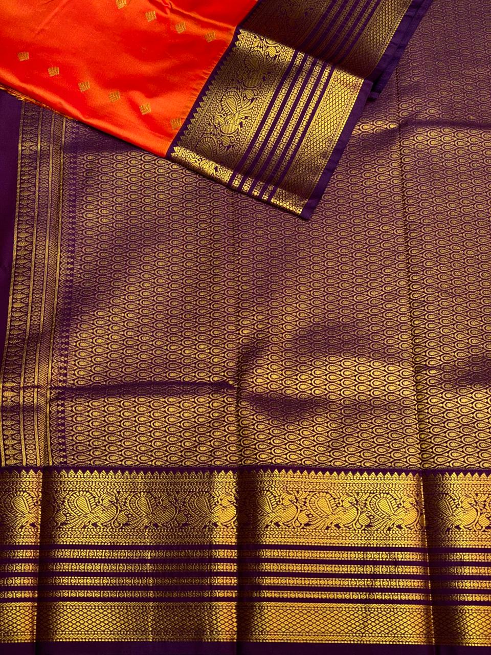 Rust orange and violet silk saree- PSSR35
