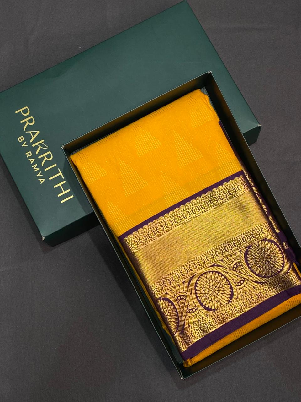 Yellow and violet silk saree- PSSR40