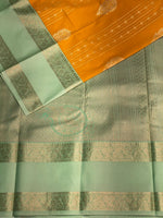 Yellow and turquoise blue silk saree- PSSR42
