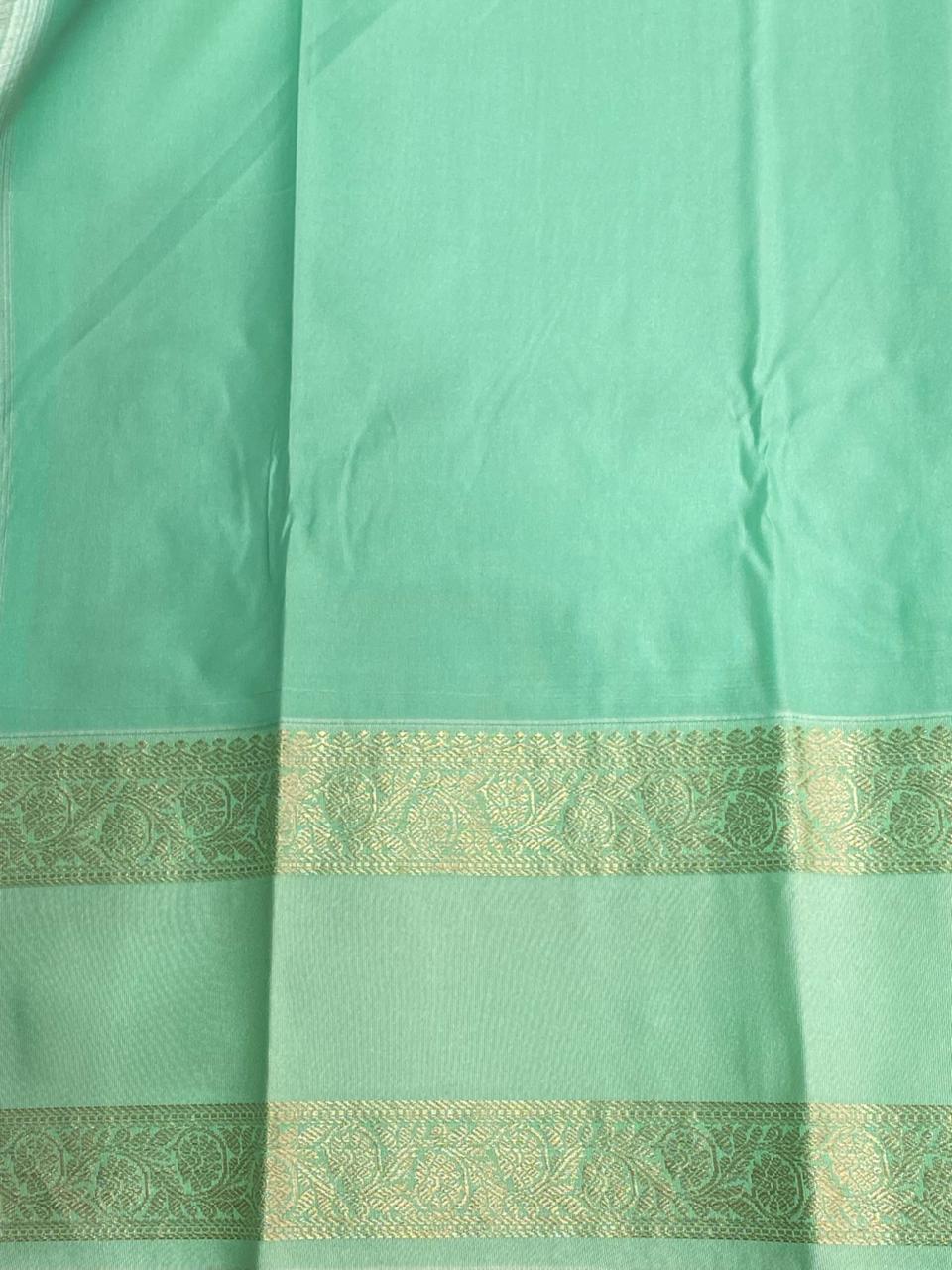 Yellow and turquoise blue silk saree- PSSR42
