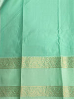 Yellow and turquoise blue silk saree- PSSR42