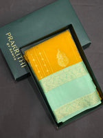 Yellow and turquoise blue silk saree- PSSR42