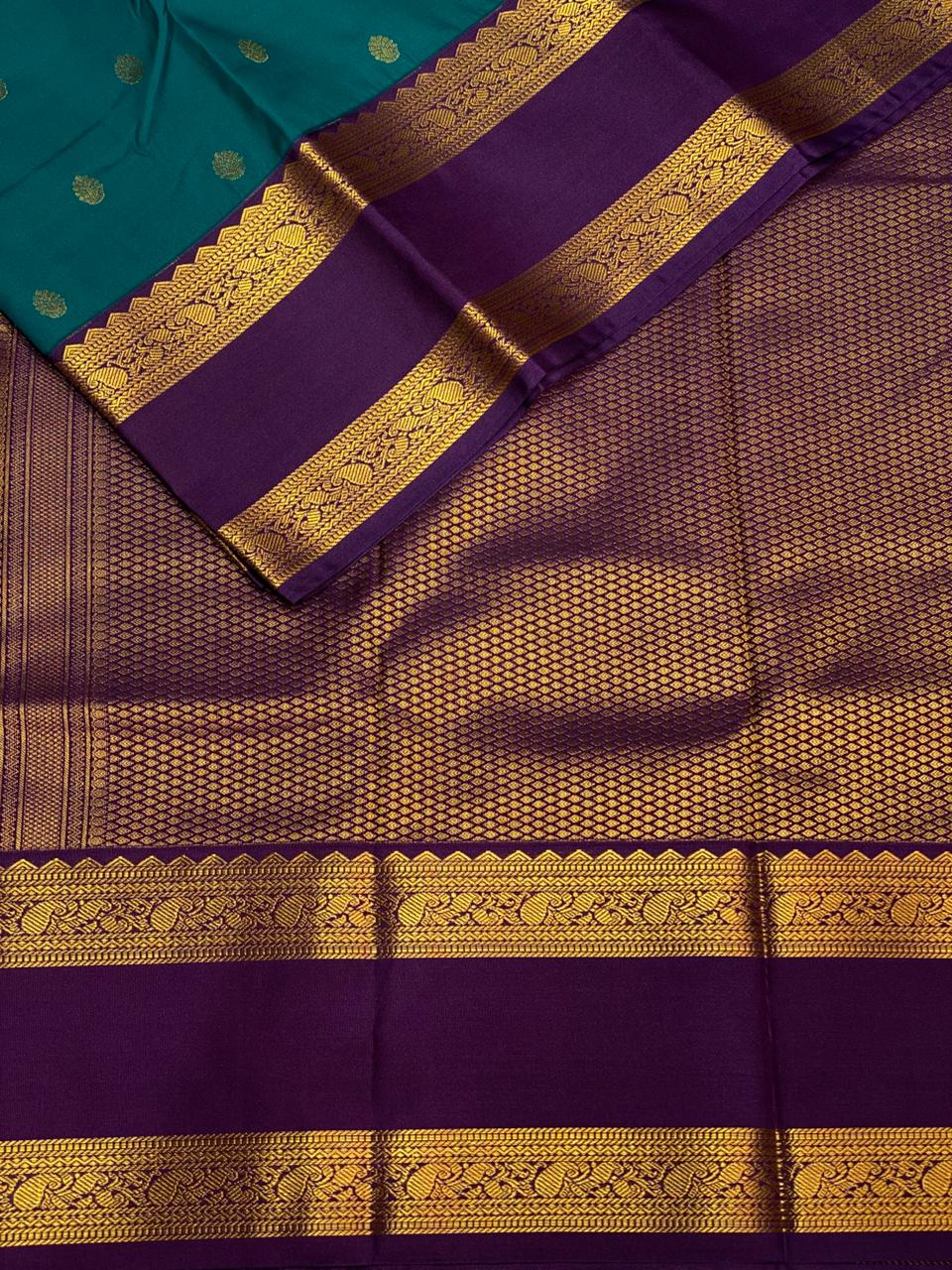Teal blue and violet silk saree- PSSR45